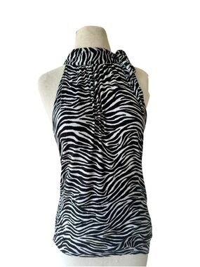 Vtg Michael Kors Zebra Print Black & White Knit Tie Neck Sz S Mobwife Y2k